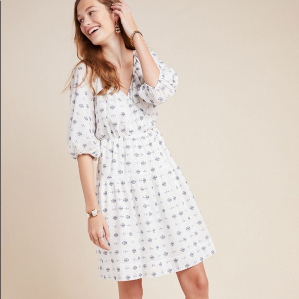 Anthropologie Women's Marcie Textured Embroidered Dress XS Garden Girl Pockets
